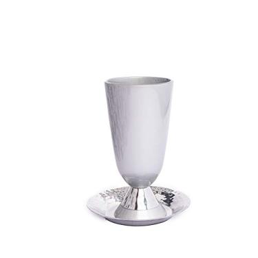 Imagem de Copo Yair Emanuel Kiddush de alumínio prateado anodizado com acabamento martelado (CUK-1)