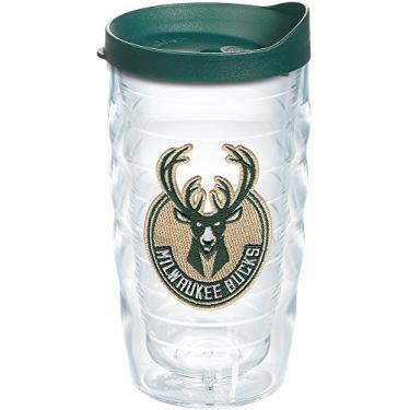 Imagem de Tervis Copo com logotipo principal NBA Milwaukee Bucks com emblema e tampa verde caçador 283 g ondulado, transparente