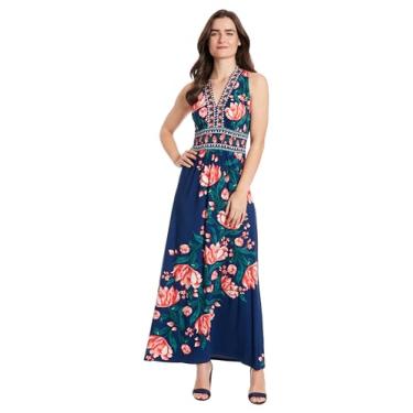 Imagem de London Times Vestidos maxi casuais sem mangas com decote em V para mulheres, Azul-marinho/azul tempestade, 58