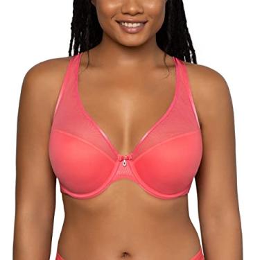 Imagem de Curvy Couture Sutiã feminino sexy de malha transparente plus size, Coral Sun Kissed, 46DD