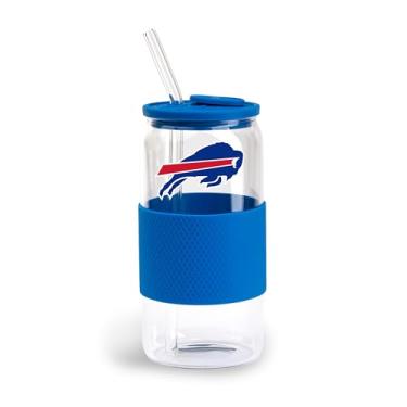 Imagem de The Memory Company | Vidro licenciado NFL de 510 g com tampa e envoltório de silicone, Buffalo Bills
