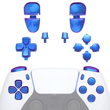 Imagem de eXtremeRate Botões de substituição D-pad R1 L1 R2 L2 Opções de compartilhamento de botões de rosto para controle DualSense 5 PS5, Chameleon Purple Blue Kit completo de reparo de botões com ferramenta para controle Playstation 5