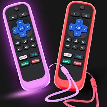 Imagem de Capa para controle remoto Roku, capa para Hisense/TCL Roku TV Steaming Stick / Express Universal Substituição Controlador Silicone Manga Skin Brilha no Escuro Roxo Vermelho