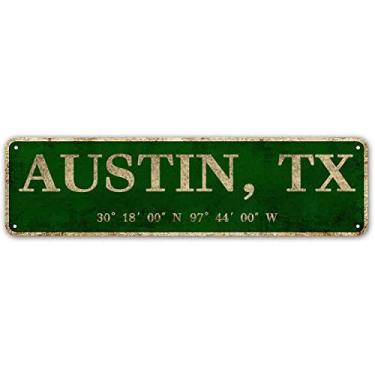 Imagem de LINStore Austin, Tx City Sign Rústico Vintage Metal Art Decoração de Parede Escritório/Casa/Sala de Aula 4” X 16”