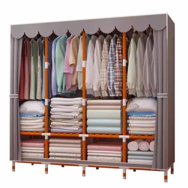 Imagem de Guarda-roupa Armário de guarda-roupa de cor sólida moderno simples oxford pano guarda-roupa de madeira maciça reforçado reforçado casa quarto montagem armazenamento armário