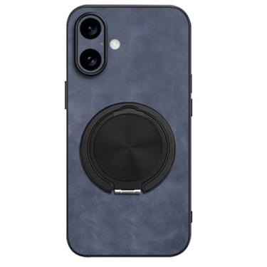 Imagem de POYUFRG Capa fina para iPhone 16 Pro Max/16 Pro/16 Plus/16, capa de couro fosco com anel giratório, suporte para sucção magnética de veículos, azul, 16 Pro