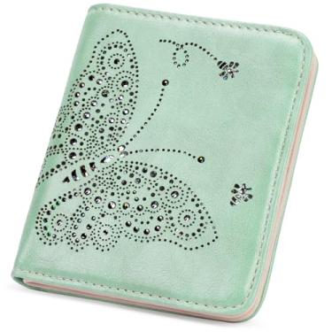 Imagem de KITEVIUN Carteira feminina pequena RFID, ultrafina, fina, mini compacta com bolso duplo dobrável para mulheres, 03-Peppermint Mambo Green, Moderno