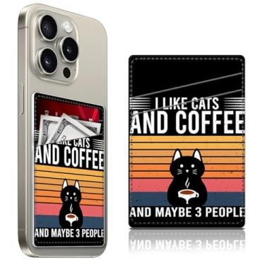 Imagem de ADQWIOVL Porta-cartão de telefone de couro, carteira de telefone bonita, suporte de cartão de crédito para capa de telefone, adesivo de bolso duplo na parte traseira da maioria dos telefones, I Like