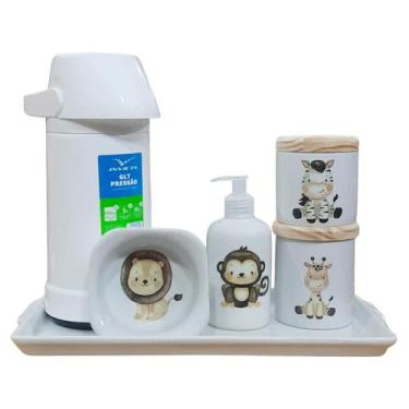 Imagem de Kit higiene bebê Safari 6 pçs - Peças Porcelana Tampas Pinus - Genéric