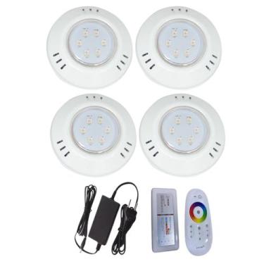 Imagem de Kit 4 Hiper Led 9W Branco Abs Piscina + Controle e Fonte 3A - Brustec