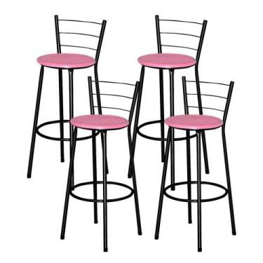 Imagem de Jogo 4 Banqueta Alta Ratan Preta Retro - Lamar Design, Rosa