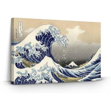 Imagem de Quadro Decorativo A Grande Onda Hokusai 90x60 para Sala Quarto Arte Abstrata Decorativo para Sala de Jantar Arte Ambiente Moderno Quarto Casal Escritório Tela Canvas Parede Hall Decoração Estúdio Casa