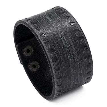 Imagem de Fusamk Pulseira larga de couro com estampa punk rock, One Size, Metal, Sem pedras preciosas