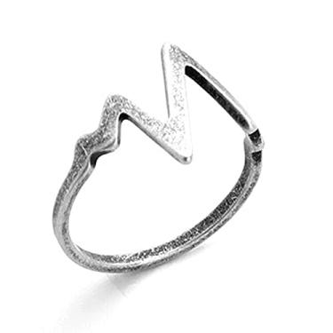 Imagem de Anel Lightning exclusivo banhado a 18 K com aço inoxidável, anéis modernos de dedo em V punk batimento cardíaco para homens, mulheres, adolescentes e meninas