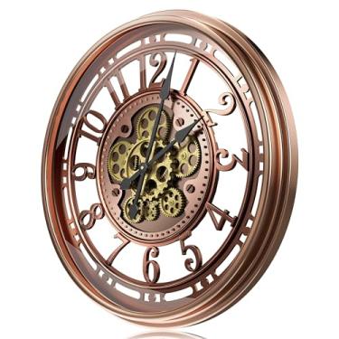 Imagem de TOKTEKK Relógio de parede com engrenagem móvel para decoração moderna de sala de estar, relógio de parede steampunk industrial grande para escritório em casa, cobre vermelho metálico (53 cm)