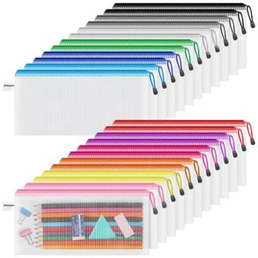 Imagem de Smarpau Estojo de lápis com zíper 23,6 x 11,9 cm (12 cores, 24 unidades), sacos de plástico com zíper, pequenos bolsos de malha com zíper para cosméticos, organização de contas, armazenamento de viagem, materiais escolares e de escritório