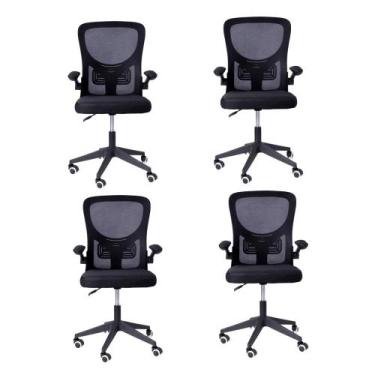 Imagem de Kit 04 Cadeiras Escritório Rodizio Office Bytes Preto - Brazecomm
