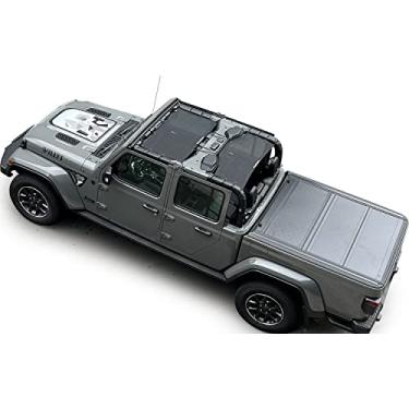 Imagem de Shadeidea Protetor solar para Jeep Gladiator, JT 4 portas superior proteção solar, frente e traseira (2 peças) - Capa de tela de malha preta, bloqueador de UV com bolsa GrabBag (2018 - corrente) - 10 anos de duração
