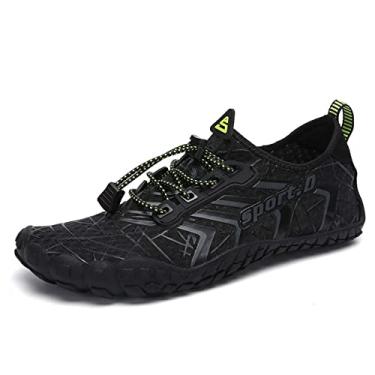 Imagem de UBFEN Water Shoes Aqua Swim Tênis masculino feminino para esportes de praia secagem rápida descalço para passeios de barco, pesca, mergulho, surfe, Preto, 11 Women/9.5 Men