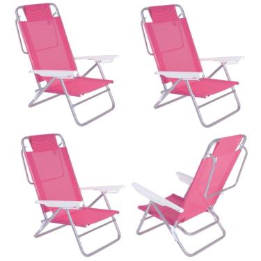 Imagem de Kit 4 Cadeira Reclinável Summer 6 Posições Alumínio Praia Camping - Mor