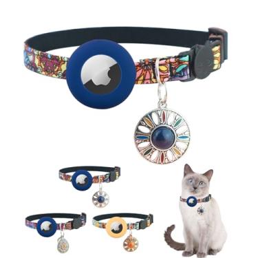Imagem de EnjoIt Coleira AirTag para gatos, com suporte para Apple Air, sino e pingente clássico para animais de estimação pequenos, gatos, filhotes, gatinhos, azul marinho