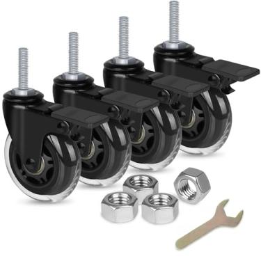 Imagem de 8T8 Rodas Giratórias De 3 Polegadas Para Serviço Pesado Com Freios, Rodízios De Borracha Com Haste Roscada De 3/8 A 16 X 1-1/2 (Diâmetro Do Parafuso 3/8, Comprimento 1,5), Rodízios Silenciosos E Su