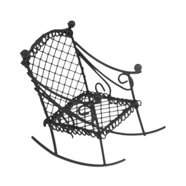 Imagem de Esquirla Mini -cadeira de cadeira de ferro em miniatura, acessórios Creative Sturdy Tiny Dollhouse Furniture for Doll House Ornaments, Preto