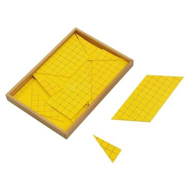 Imagem de EUKVYQPX Triângulos amarelos Montessori para área, brinquedo de madeira cuboide amarelo educação precoce