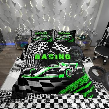 Imagem de Jogo de cama com edredom infantil de corrida para crianças, meninos, homens, para decoração de quarto de adolescentes e jovens, conjunto de edredom de carro de corrida, macio e fofo