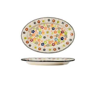 Imagem de Conjunto criativo de utensílios de mesa de flores em estilo étnico, conjunto de tigelas de cerâmica para casa, sopa de macarrão, tigela grande - O prato de peixe de 33 cm