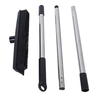 Imagem de Vassoura de remoção de pelos de carpete com cabo telescópico de 121 cm, vassoura de borracha para limpeza de pelos de animais de estimação, limpeza de poeira em tapetes, pisos, azulejos, janelas, rosa