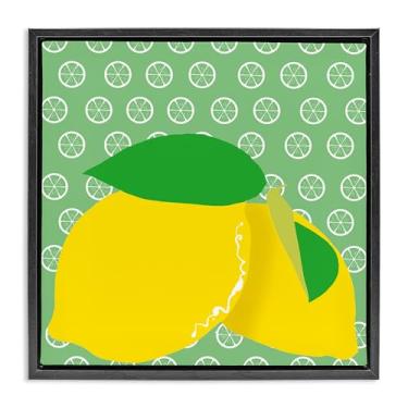 Imagem de Stupell Industries Design de arte de parede em tela emoldurada brilhante limão fruta preta flutuante por Daniela Santiago, 25 x 25