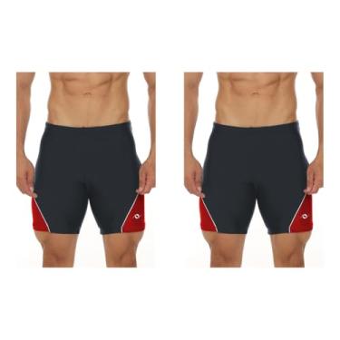 Imagem de Kit 2 Bermuda Natação Esportiva Proteção Uv Fpu 50+ (Cinza/Vermelho, M)