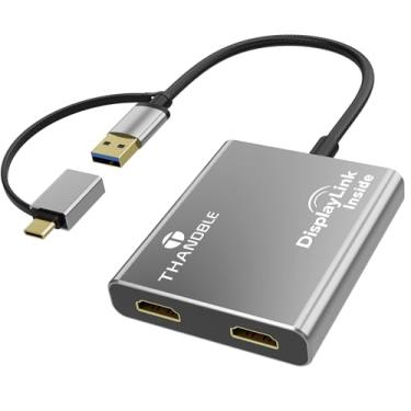 Imagem de TAHNDBLE Adaptador USB C para HDMI, saída de tela dupla 4K 60Hz para Apple Mac M1/M2/M3, adaptador DisplayLink (DL6950) para USB 4, Thunderbolt 3/4/5, iMac, MacBook Pro/Air, laptop (driver necessário)