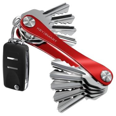 Imagem de KEYSMART Porta-chaves para chaveiro - Porta-chaves organizador compacto, porta-chaves minimalista, tamanho de bolso, peça de laço para porta-chaves, expansível (até 14 chaves, vermelho)