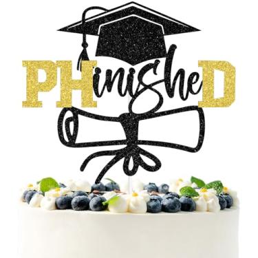 Imagem de Black Glitter PHD 2025 Cake Topper, Congrats PHD 2025/Class of 2025, 2025 PHD Graduation Party Decorations Supplies