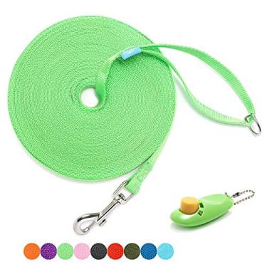 Imagem de BAAPET Coleira de treinamento para cães de 30 m, 50, 30,5 m para brincar, acampar ou guia de quintal com clickers de treinamento para cães ou gatos pequenos, médios e grandes (6 metros, verde