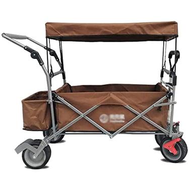 Imagem de Carrinho de compras multifuncional dobrável com dossel para acampamento ao ar livre na praia com 4 rodas. Carga: 150 kg (Cor: Marinho) (Cáqui)