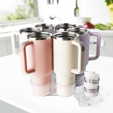 Imagem de GALLIA Organizador de garrafa de água para copo Stanley de 1,18 l com alça, suporte giratório para organizador de copos, rack de armazenamento de garrafa de água de acrílico compatível com acessórios