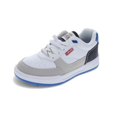 Imagem de Levi's Tênis infantil La Jolla de couro sintético casual com cadarço, branco/azul, 17