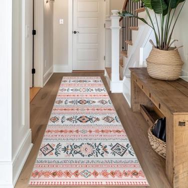 Imagem de Tapete Boho Runner para corredor, cozinha, 5 x 15 cm, laranja, marroquino ocidental, lavável à máquina, tapete boho para quarto, tapete grande macio de pilha baixa para sala de jantar, escritório,