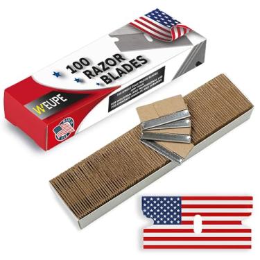 Imagem de Lâminas de barbear de borda única, pacote com 100, feitas nos EUA, lâminas de barbear industriais, refis de raspador, cortador de caixa, raspador de tinta, lâminas de barbear de borda reta de