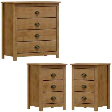 Imagem de Comoda 4 Gv 02 Mesas De Cabeceira 3 Gv Madeira Maciça Freijo Milani Store