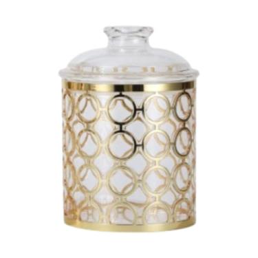 Imagem de Ioensy Cereais Caixa de armazenamento Contêiner de armazenamento de alimentos com tampa de jarra de jarra decorativa de tampa para decoração de mesa de café, M Round Pattern