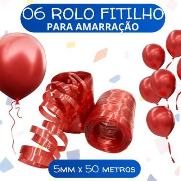 Imagem de Kit Fitilho Rolo para Embalagens e Presentes, cores brilhantes 06 unid
