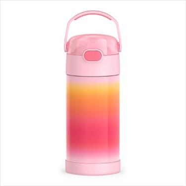 Imagem de THERMOS FUNTAINER Garrafa de água com canudo - 340 g - Garrafa de água infantil isolada a vácuo de aço inoxidável com tampa, rosa ombré