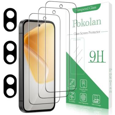 Imagem de Pokolan [Pacote com 3+3 protetores de tela para Google Pixel 9a filme de vidro temperado com protetor de lente de câmera, dureza 9H, sem bolhas, fácil de instalar, compatível com capas