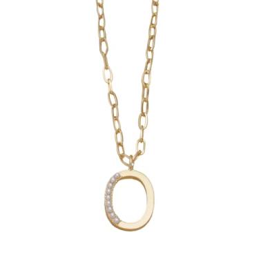 Imagem de Ettika Colares com inicial feminina. Pingente de pérolas banhadas a ouro 18K, colar com letras. Colar com inicial de ouro, corrente delicada, One Size, Banhado a ouro 18K, Sem Pedra Preciosa