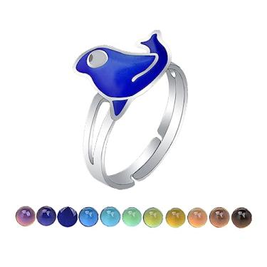 Imagem de AINILOVE Anéis com mudança de cor com sensor de temperatura, anéis fofos de tartaruga/golfinho/baleia/pinguim para meninas, presente de joias de festa de aniversário, Cobre, Pedra de humor