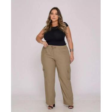 Imagem de Calça Feminina Plus Size Cargo Confort - Shiros, Caqui, 54